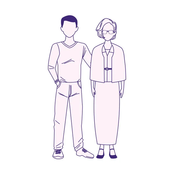 Cartoon man and old woman standing icon, flat design — 스톡 벡터