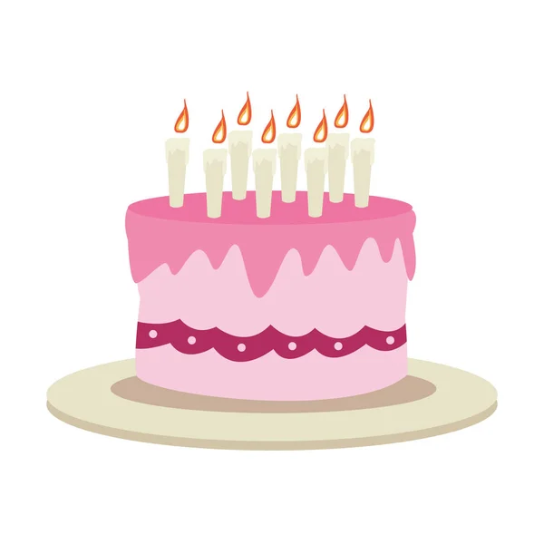 Tarta de cumpleaños con icono de velas — Vector de stock