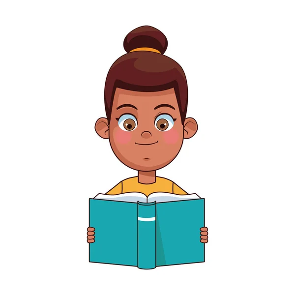 Tecknad glad flicka läser en bok, färgglad design — Stock vektor
