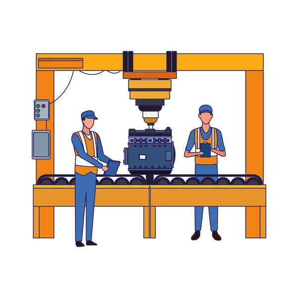 Mechanica met automotor op machine — Stockvector