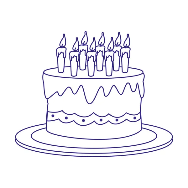 Bolo de aniversário com ícone de velas, design plano —  Vetores de Stock