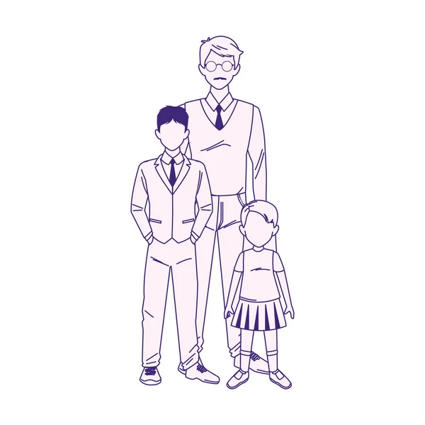 Kreslený muž s teenager chlapec a holčička — Stockový vektor