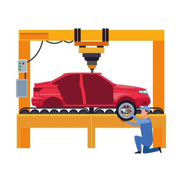 Kfz-Reparatur Konstruktion des Mechanikers, der an der Maschine mit Karosserie arbeitet — Stockvektor