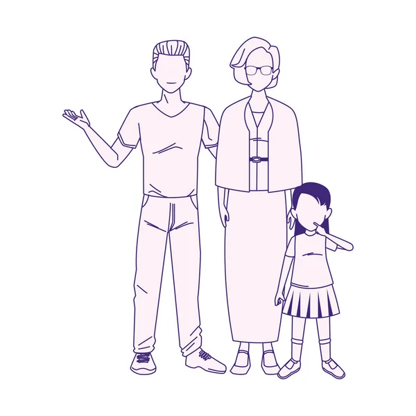 Man with old woman and little girl, flat design — 스톡 벡터