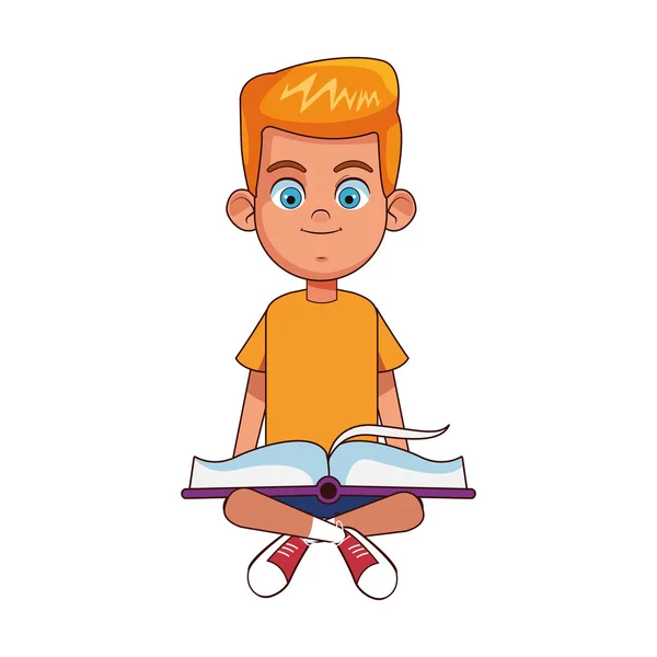 Niño de dibujos animados sentado y leyendo un libro — Archivo Imágenes Vectoriales