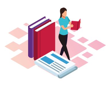 Çizgi roman okuyan ve gazete okuyan kadın.