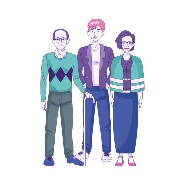 Yaşlı kadın ve yaşlı adam ve genç adam.