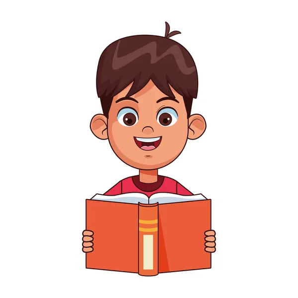 Glad pojke läser en bok, färgglad design — Stock vektor
