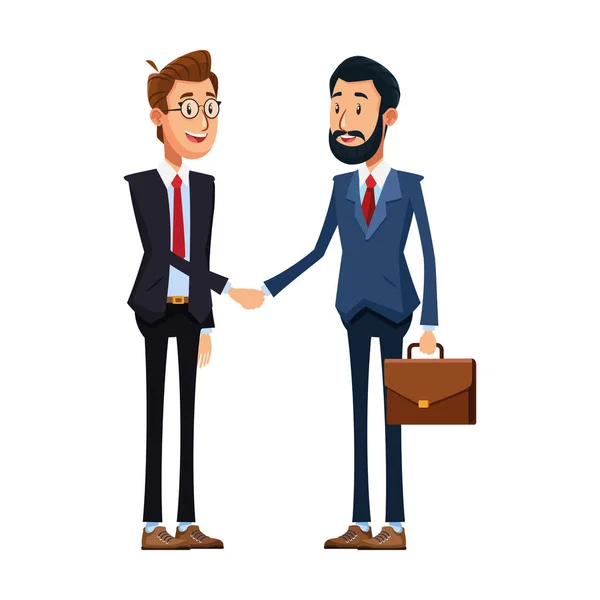Cartoon businessmen shaking hands icon, colorful design — 스톡 벡터
