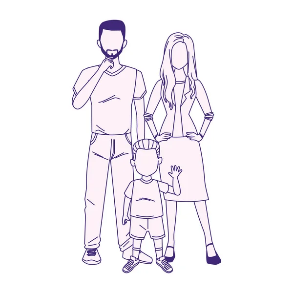 Happy couple with little boy standing, flat design — 스톡 벡터