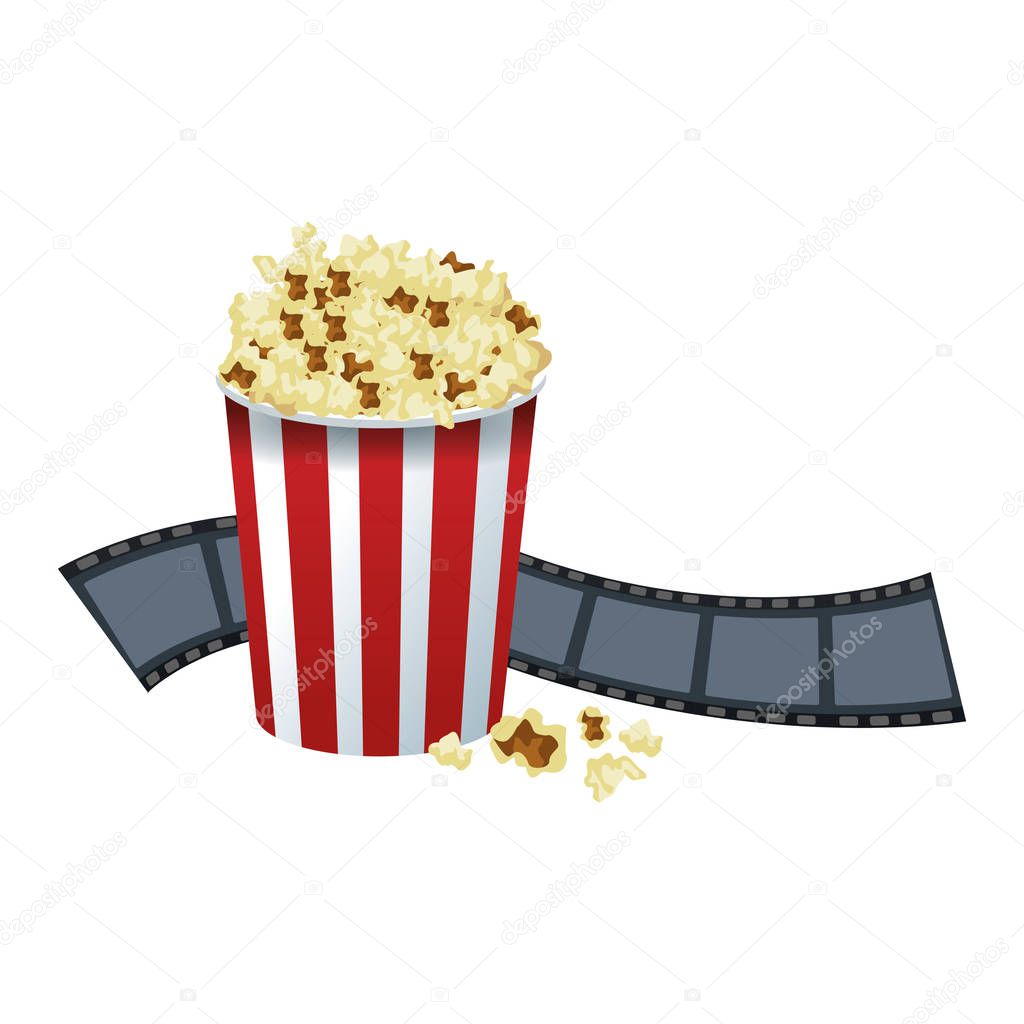 movie reel and pop corn striped bowl icon