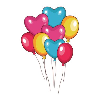 Kalp balonları ve renkli balonlar