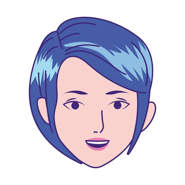 Tête de femme dessin animé avec icône cheveux courts, design coloré — Image vectorielle