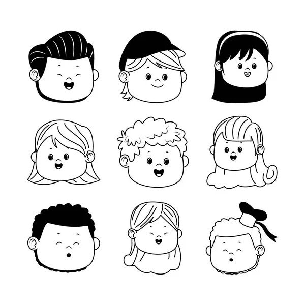 Icon set of happy kids faces, flat design — Stock Vector