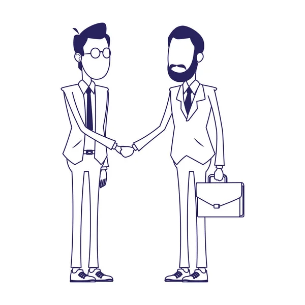 Cartoon zakenmannen schudden handen pictogram, plat ontwerp — Stockvector