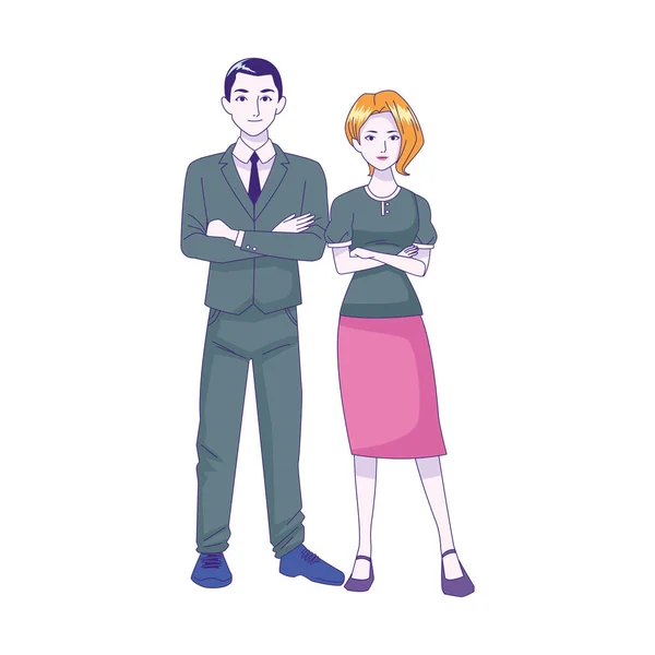 Homme d'affaires et femme debout icône, design coloré — Image vectorielle