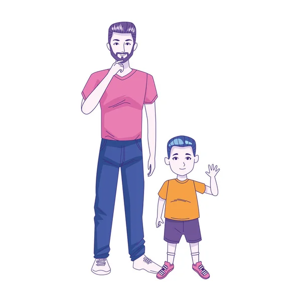 Homem dos desenhos animados com menino pequeno, design colorido — Vetor de Stock