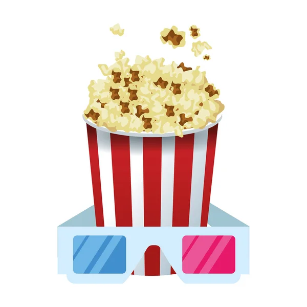 Popcorn-Schale mit 3D-Brille — Stockvektor