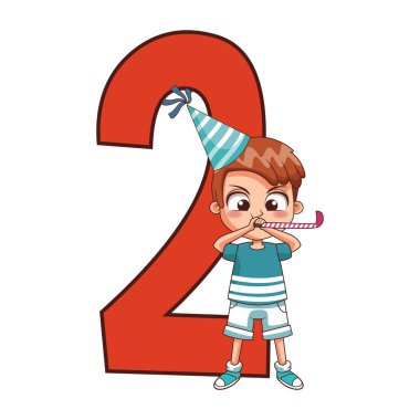 İki numara, parti kornası çalan bir çocukla.