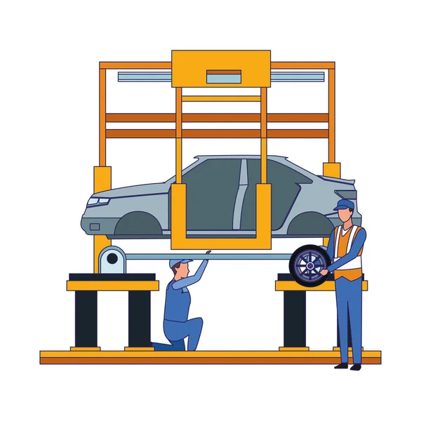 Mechanics working under a car icon — Stock Vector