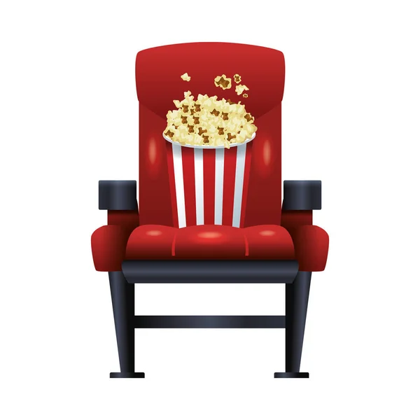 Sedia teatro con icona secchio popcorn — Vettoriale Stock