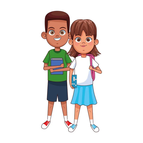 Ευτυχισμένο αγόρι και κορίτσι φορώντας casual ρούχα, πολύχρωμο σχεδιασμό — Διανυσματικό Αρχείο