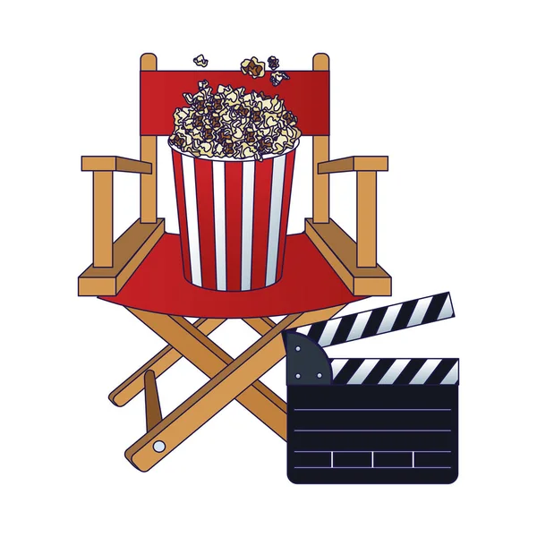 Sedia regista con secchio pop corn e clapboard — Vettoriale Stock