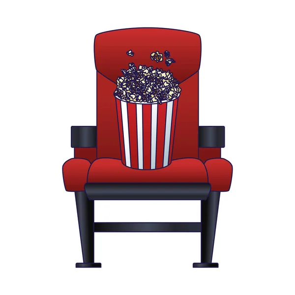 Sedia teatro con icona secchio popcorn, design colorato — Vettoriale Stock