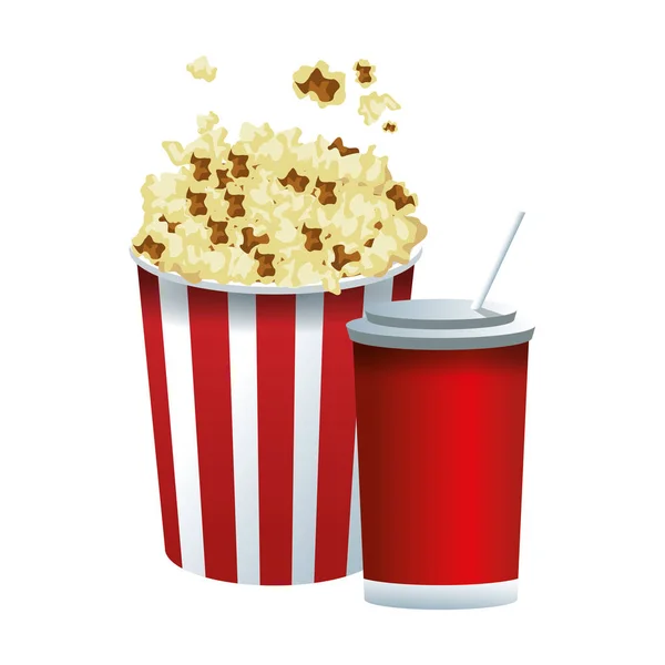 Frisdrank en popcorn gestreepte kom pictogram — Stockvector