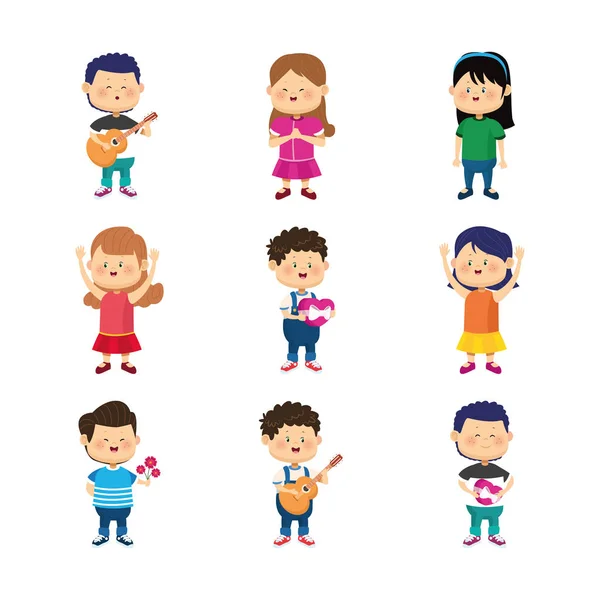 Dibujos animados feliz niños sonriendo icono conjunto, diseño colorido — Vector de stock