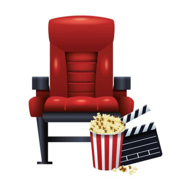 Patlamış mısır ve konfeti olan sinema koltuğu.