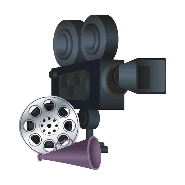 Film rulle och bio kamera, platt design — Stock vektor