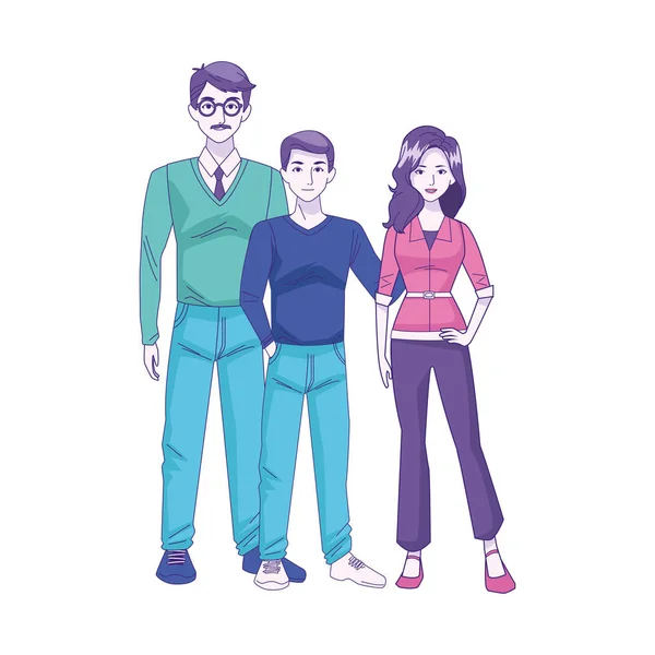 Мультфильм взрослый мужчина с подростком мальчик и девочка стоя — стоковый вектор
