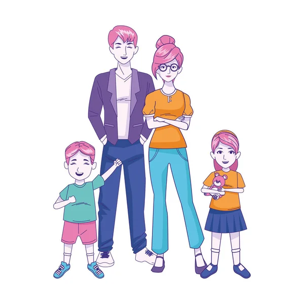 子供を持つ漫画の幸せな家族、カラフルなデザイン — ストックベクタ