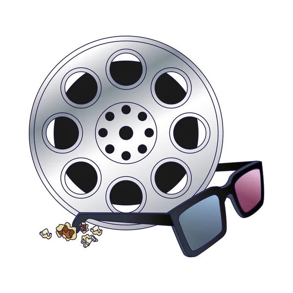 Cinta de carrete de película con gafas 3d, diseño colorido — Vector de stock