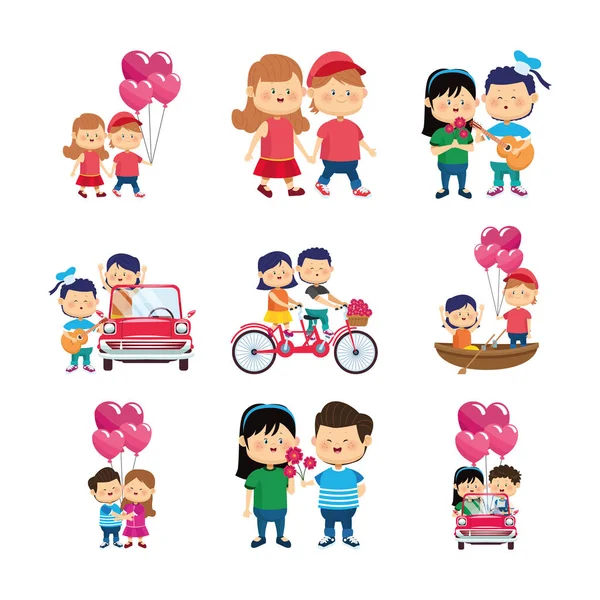 Icon set of happy couples with gifts — Stock Vector