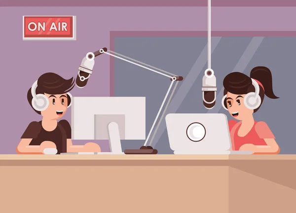 Affiche de la journée internationale de la radio avec les annonceurs couple — Image vectorielle