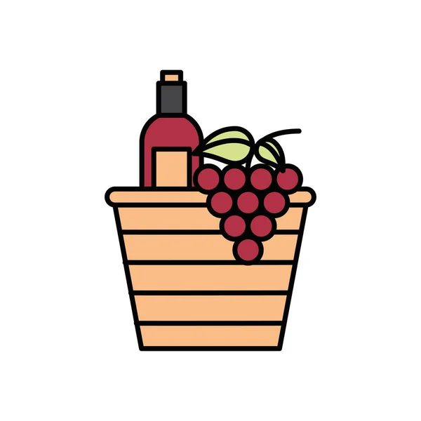 Weinflaschen mit Trauben im Korb Stroh — Stockvektor