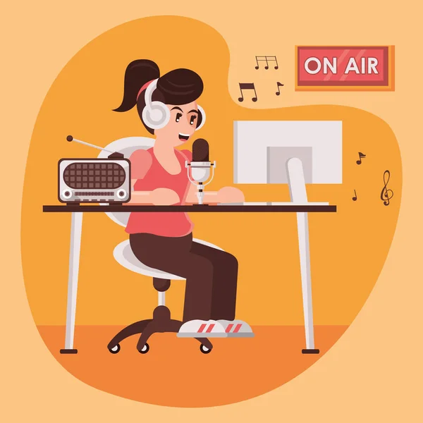 Affiche de la journée internationale de la radio avec annonceur féminin — Image vectorielle