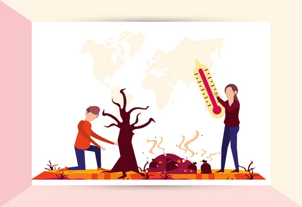 Alerte au réchauffement climatique avec forêt polluée — Image vectorielle