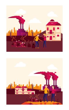 global warming alert with people and scenes