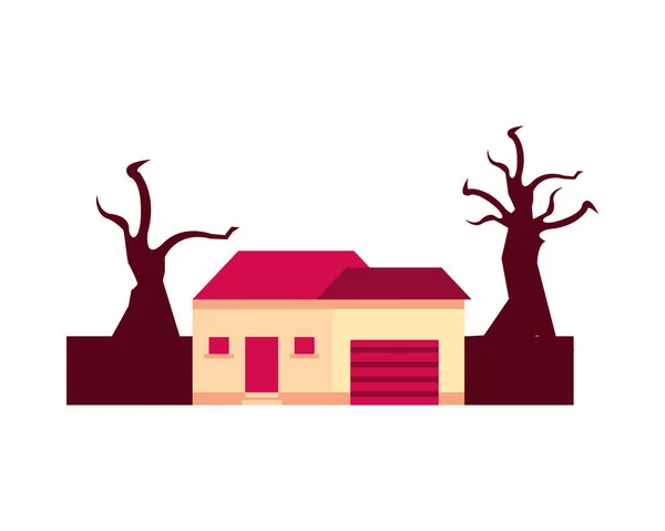 House in forest dry global warming scene — Stock Vector