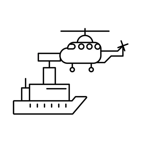 Elicottero forza militare con nave — Vettoriale Stock