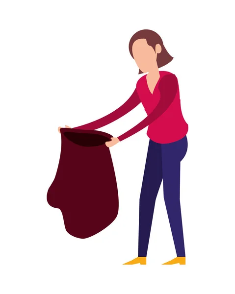 Mujer levantando bolsa de basura de plástico — Archivo Imágenes Vectoriales