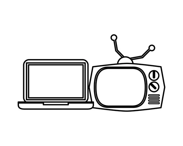Aparelho de televisão com computador portátil — Vetor de Stock