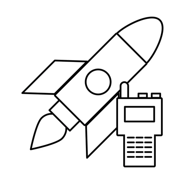 Comunicador radio fuerza militar con cohete — Vector de stock