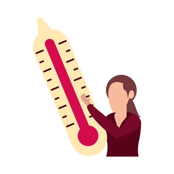 Woman lifting thermometer temperature measure — 스톡 벡터
