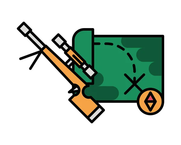 Sniper gun military force with paper map — Stock Vector
