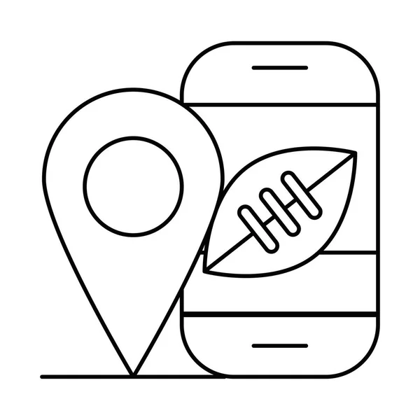 American football sport balloon in smartphone with pin location — Stok Vektör