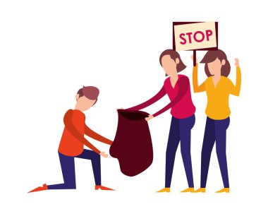 people with plastic garbage bag